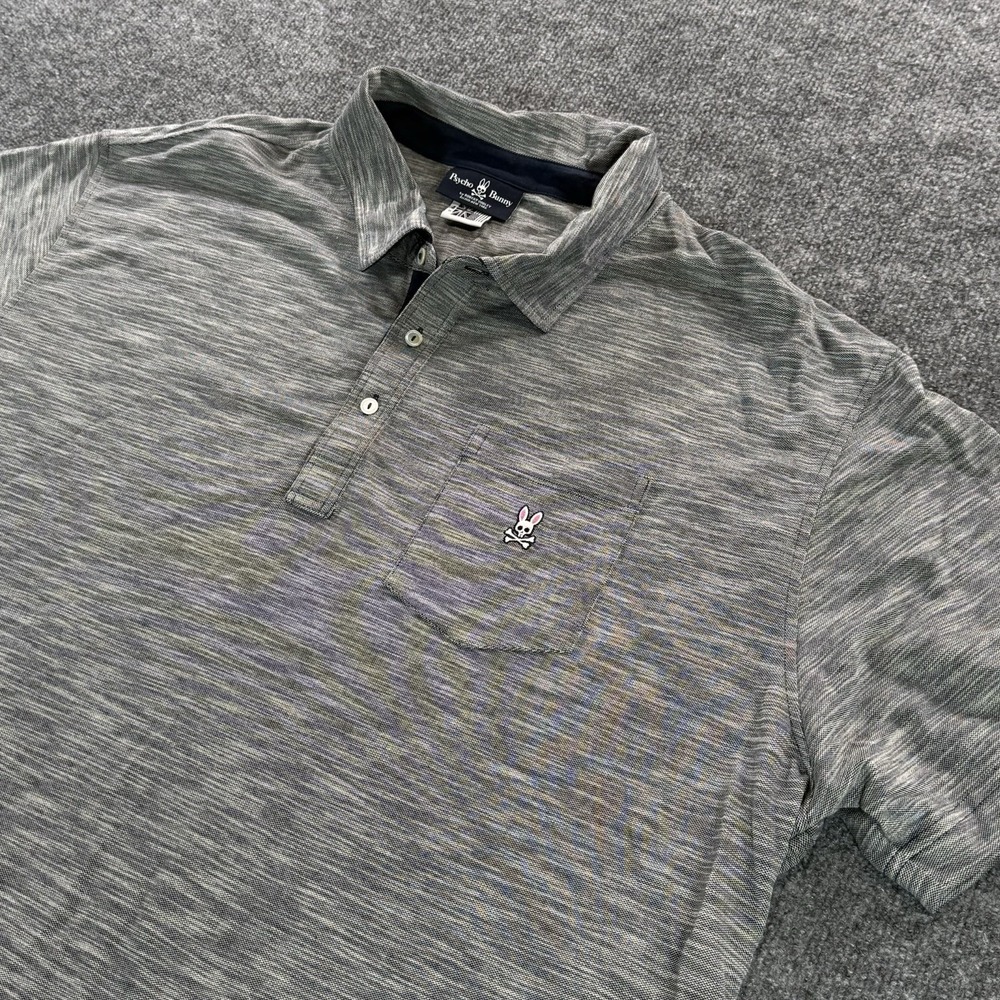 Psycho Bunny Mens 4XL Pima Cotton Short Sleeve Polo Shirt Gray Big & Tall Logo